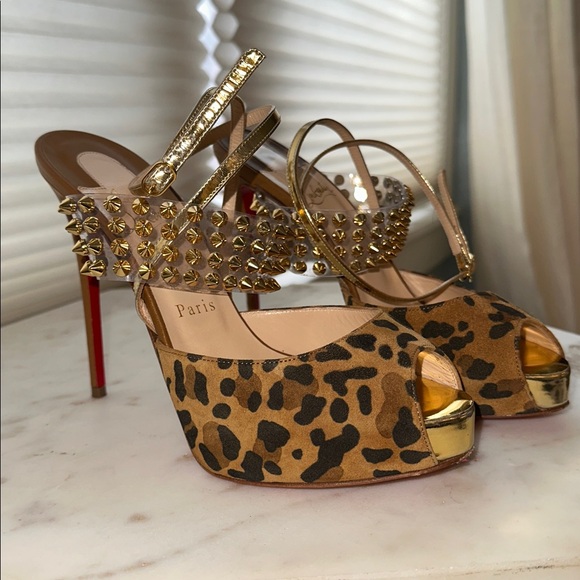 Christian Louboutin Levita Girl 120mm Leopard Print With Gold Heels - Picture 3 of 5